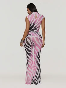 MUSERA Zebra Print Mesh Top Collar Detail And Foldover Trouser Panta Fall Winter Coolgirl Halloween Ultra M - Multicolor - View 5