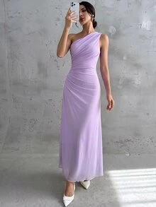 Firerie Women's Elegant Formal Office Commute Casual Vacation Party Vintage Teacher Mesh Solid Color One - Lilac Purple - View 8