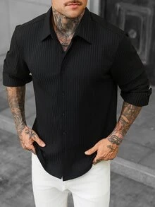 Manfinity Homme Men's Long Sleeve Single-Breasted Casual Commute Shirt - Black - View 6