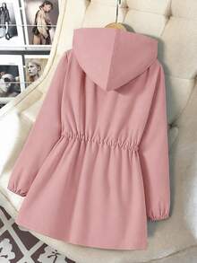 SHEIN Teen Girls Casual Junior Cargo Cute Fashion Daily Fall Hooded Cinched Waist Jacket Pink - Pink - View 2