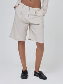 MUSERA Grey Stripe Pleat Jorts Trouser Fall Autumn Winter Coolgirl Back To School Blancs - Khaki - View 2