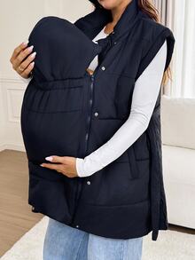 SHEIN Maternity Solid Color 3-In-1 Casual Daily Outerwear - Navy Blue - View 1