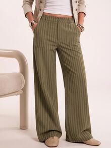 Avantive Women's Striped Straight Leg Loose Casual Versatile Long Pants - Brown - View 4