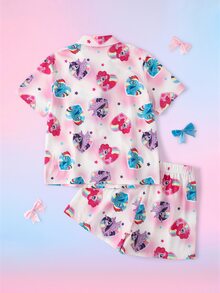 My Little Pony X SHEIN طقم ملابس منزلية للبنات المراهقات بطبعة كرتونية، ملابس علوية بأكمام قصيرة وشورت - أبيض - مشاهدة 2