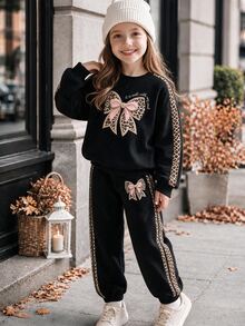 Baby Girl Fleece Hooded Sweatshirt & All-Over Ditsy Floral Long Pants 2pcs Set, Cute Princess Cartoon Pattern Sports Outfit For Baby GirlAutumn Winter - Multicolor - View 4