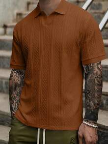 Manfinity Homme 男士純色休閒百搭短袖 Polo 衫 - 咖啡棕 - 查看 3
