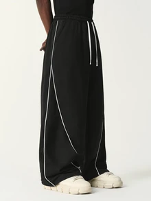 STYNVO Men's Striped Colorblock Drawstring Waist Sweatpants With Pockets - Black - View 5