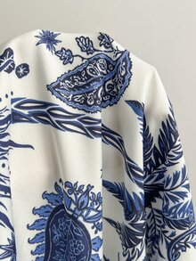 Soleia Women's Plus Size Blue And White Long Sleeve Tie-Front Blouse, Autumn/Winter Fall - Blue and White - View 8