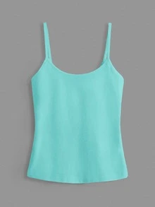 SHEIN BASICS 1件女款純色修身休閒細肩帶背心上衣 白色上衣 - 薄荷綠 - 查看 4