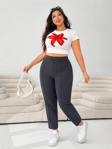 SHEIN EZwear 深灰色女款大尺碼針織 9/10 長度修身褲 - 深灰色 - 查看 3