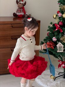 DAZY Infant/Toddler (Girl) Turn Collar Long Sleeve Autumn/Winter Korean Style Sweater - White - View 4