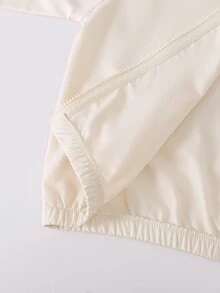 SHEIN Sparklyn 女童休閒夾克套裝，字母刺繡，適合秋冬戶外散步、旅行，長袖，春秋套裝 - 杏色 - 查看 8
