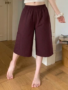 DAZY Women's Elastic Waist Striped Pocket Design Casual 7/8 Length Pajama Pants - Red - View 6