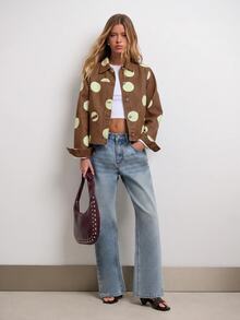 Nöista Women's Geometric Pattern Casual Daily Denim Jacket - Brown - View 5