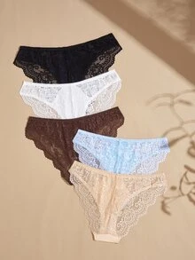 Lullawish 5pcs/Pack Women's Floral Lace Sexy Fashion Triangle Panties - Multicolor - View 2