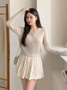 DAZY 女款素色休閒百搭日常穿搭開襟衫 - 卡其色 - 查看 6