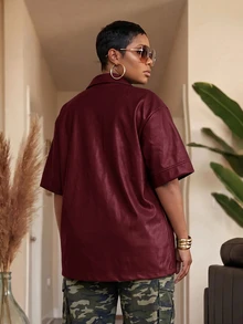 Slaydiva Plus Size Women's Solid Color Casual Versatile Daily Jacket Winter - Red - View 2