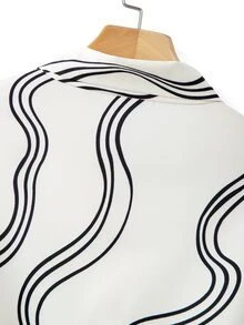 Penseblé Blus Elegan Lengan Panjang Motif Gelombang Hitam Putih Gaya Prancis LilyWest-D - Putih - View 7