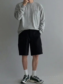 DAZY Camiseta de manga larga fina para hombre de primavera/otoño en color gris con mangas con puño y diseño de bolsillo en el pecho - Gris Claro - Ver 1