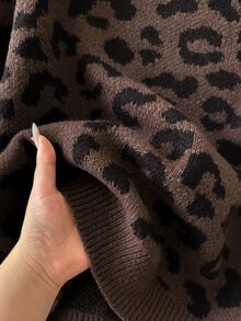 Story & Sage Women's Street Fashion Lace Patchwork Leopard Print Jacquard Sweater - Multicolor - View 6