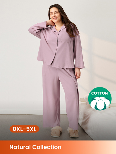 LUVLETTE Fall Plus Size Soft Cotton Women Basic Comfortable Waffle Plaid Classic Loungewear Pajama Set With Long Sleeve Top And Pants Lounge Set, Fall Clothes