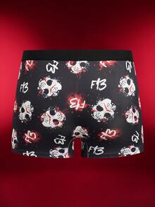 WB Horror X SHEIN Men's Printed Casual Lounge Boxer Shorts - Black - View 2