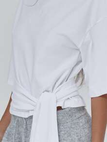 MUSERA Crewneck Loose Boxy Fit Cinched Tie Waist Tshirt Tee Fall Autumn Winter Coolgirl Back To School Blancs - White - View 6