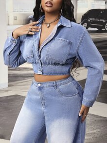 Slaydiva Plus Size Women's Outdoor All-Season Short Blue Denim Top - Medium Wash - View 5