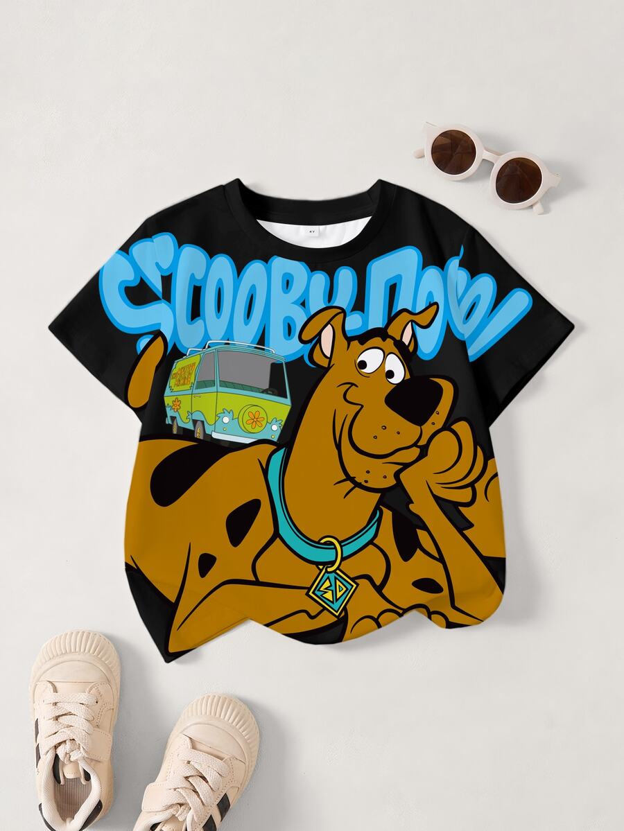 SCOOBY-DOO X SHEIN Young Boy Cartoon Pattern Printed Short Sleeve T-Shirt For Daily Wear - White - View 1