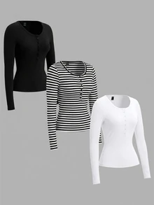 SHEIN EZwear 3件大尺碼T恤 - 彩色 - 查看 3
