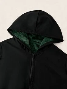 SHEIN EZwear 大尺碼女款長袖拉鍊連帽外套，含保暖內裡 - 墨綠色 - 查看 4