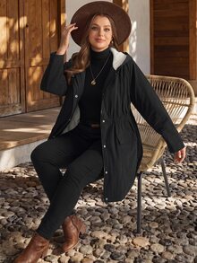 EMERY ROSE Women's Plus Size Solid Color Casual Versatile Thermal Lined Hooded Jacket Winter Clothes Fall Winter 2026 Vintage - Multicolor - View 5