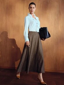 MOTF PREMIUM WOMEN'S SOLID COLOR CASUAL VERSATILE DAILY WEAR SKIRT - Coffee Brown - View 6