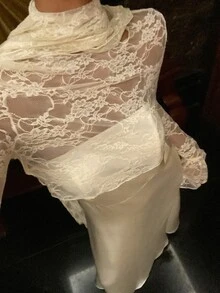 Strévra Women's Lace Long Sleeve Top And Skirt Fashion Two Pieces Set - White - View 1