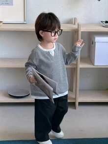 DAZY Infant (Boy) Round Neck Colorblock Long Sleeve Top - Grey - View 5