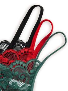 AltBold 3pcs/Set Lace Trim Chain Back Low Waist Women's Thong - Multicolor - View 9