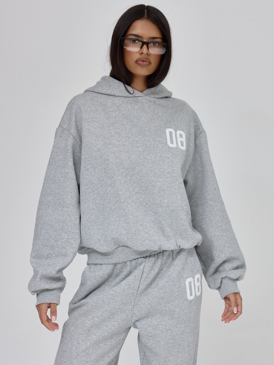 MUSERA Grey Jersey Graphic Hoodie Autumn Winter Fall Daily Everyday Essential Blancs - Grey - View 1