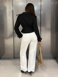 Siren Gaze Solid Color Double-Breasted Cropped Trench Coat Jacket For Women, Autumn/Winter New Style - Black - View 2