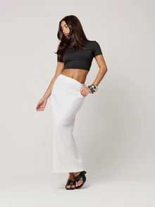 Musera Petite Pinstripe Low Rise Maxi Skirt Autumn Winter Back To School Daily Everyday - White - View 1