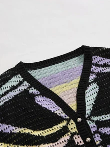 ROMWE Goth Women's Skull Gradient Long Sleeve Single-Breasted Knit Cardigan - Multicolor - View 3