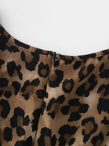 Velvienne Plus Size Brown Leopard Print Sheer Chiffon Slimming Waist-Cinching Elegant Long Dress - Brown - View 3