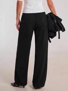 Avantive Women's Waist Buckle Design Straight Leg Loose Fit Long Pants Office Work Business Black Fall Casual - Black - View 2