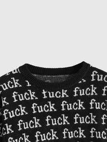 ROMWE Hippie Plus Size Fashion Jacquard Contrast Color Long Sleeve Pullover Sweater - Black - View 3