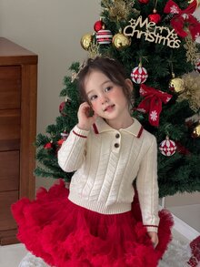 DAZY Infant/Toddler (Girl) Turn Collar Long Sleeve Autumn/Winter Korean Style Sweater - White - View 6