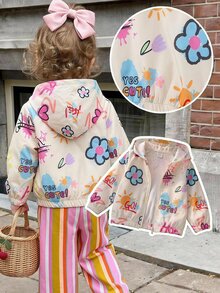 SHEIN 女嬰可愛休閒粉色花卉圖案連帽秋季外套 - 彩色 - 查看 6