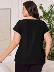 Reflora Plus Size Women Solid Color Casual Versatile Daily Wear Shirt - Black - View 2