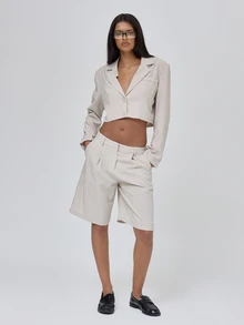 MUSERA Grey Stripe Pleat Jorts Trouser Fall Autumn Winter Coolgirl Back To School Blancs - Khaki - View 1