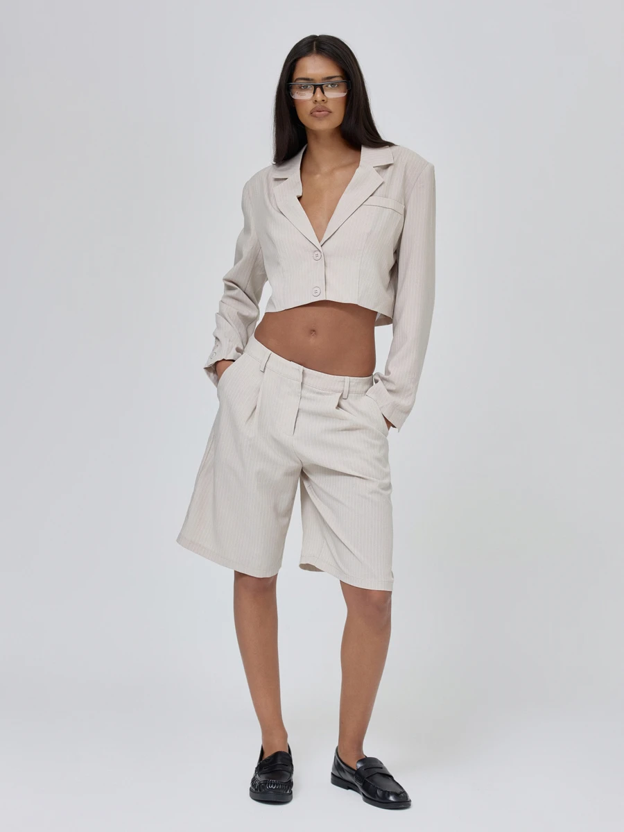MUSERA Grey Stripe Pleat Jorts Trouser Fall Autumn Winter Coolgirl Back To School Blancs - Khaki - View 1