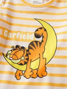GARFIELD | SHEIN 男嬰字母卡通印花短袖上衣與長褲休閒日常居家睡衣套裝 - 黃色 - 查看 4