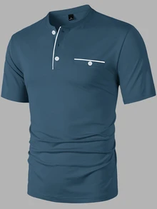 Manfinity Homme Men's Colorblock Casual Daily Short Sleeve T-Shirt - Dusty Blue - View 4